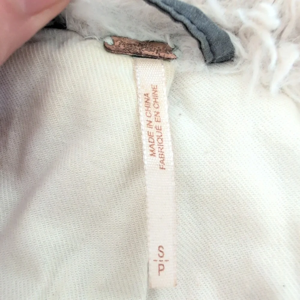 Free People Grey Faux Fur Trim Hooded‎ Parka Jacket Small Oversized Boho Utility